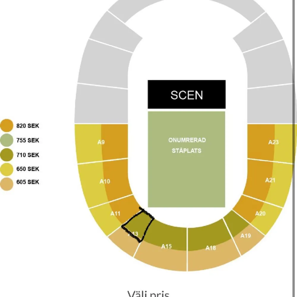 Säljer två stycken sittplatser i sektion A13, rad 3.  säljer för de pris jag köpte dom för.  650kr per biljett. Säljs helst som ett par men om det behövs kan du köpa 1 av dom.  (total pris inklusive tax osv är listat). Övrigt.