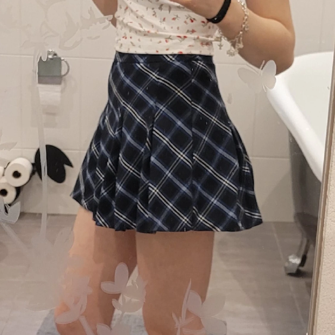 Blå rutig mini kjol - 90