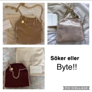 Stella McCartney väska tiny  - Hejj jag söker en Stella McCartney väska i tiny helst med guldkedjor! Kan även tänka mig att byta mot min svarta mini (bild 2 & 3) hör av er om ni har någon!!💕💖