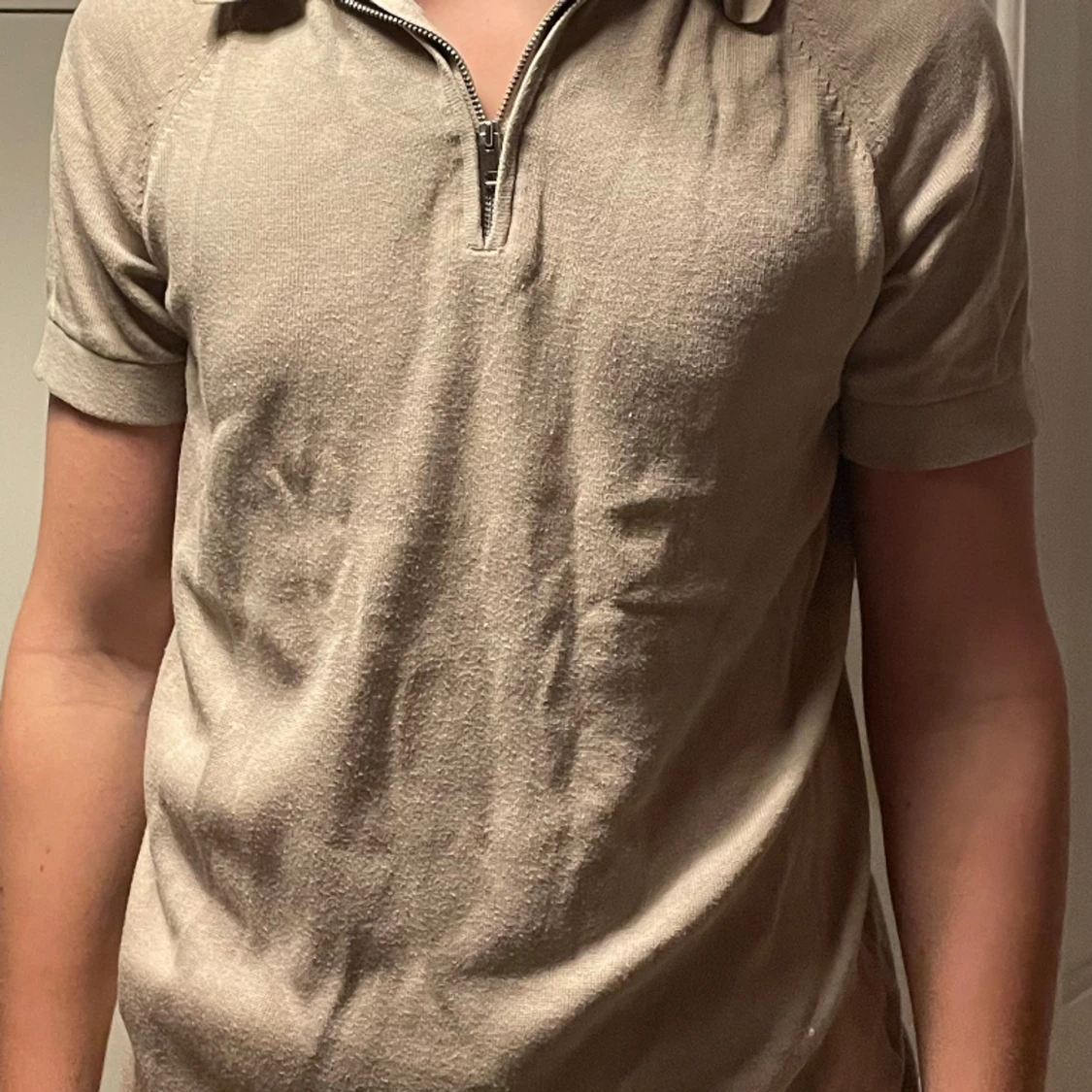 Halfzip piké beige