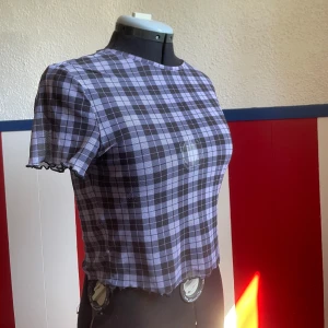 Mesh topp - Rutig lila croppad meshtopp.