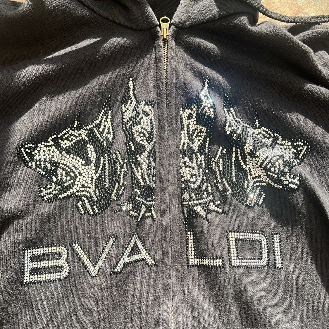 Svart Rhinestone Zip up - 1