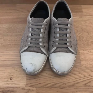 Lanvin - Snygga grå sneakers från Lanvin med coolt reptilmönster på sidorna och ovandelen. Skorna har vita tåpartier och snörning framtill. Perfekta för dig som gillar unika detaljer och vill sticka ut lite extra. Platt sula och rund tå för en klassisk look.