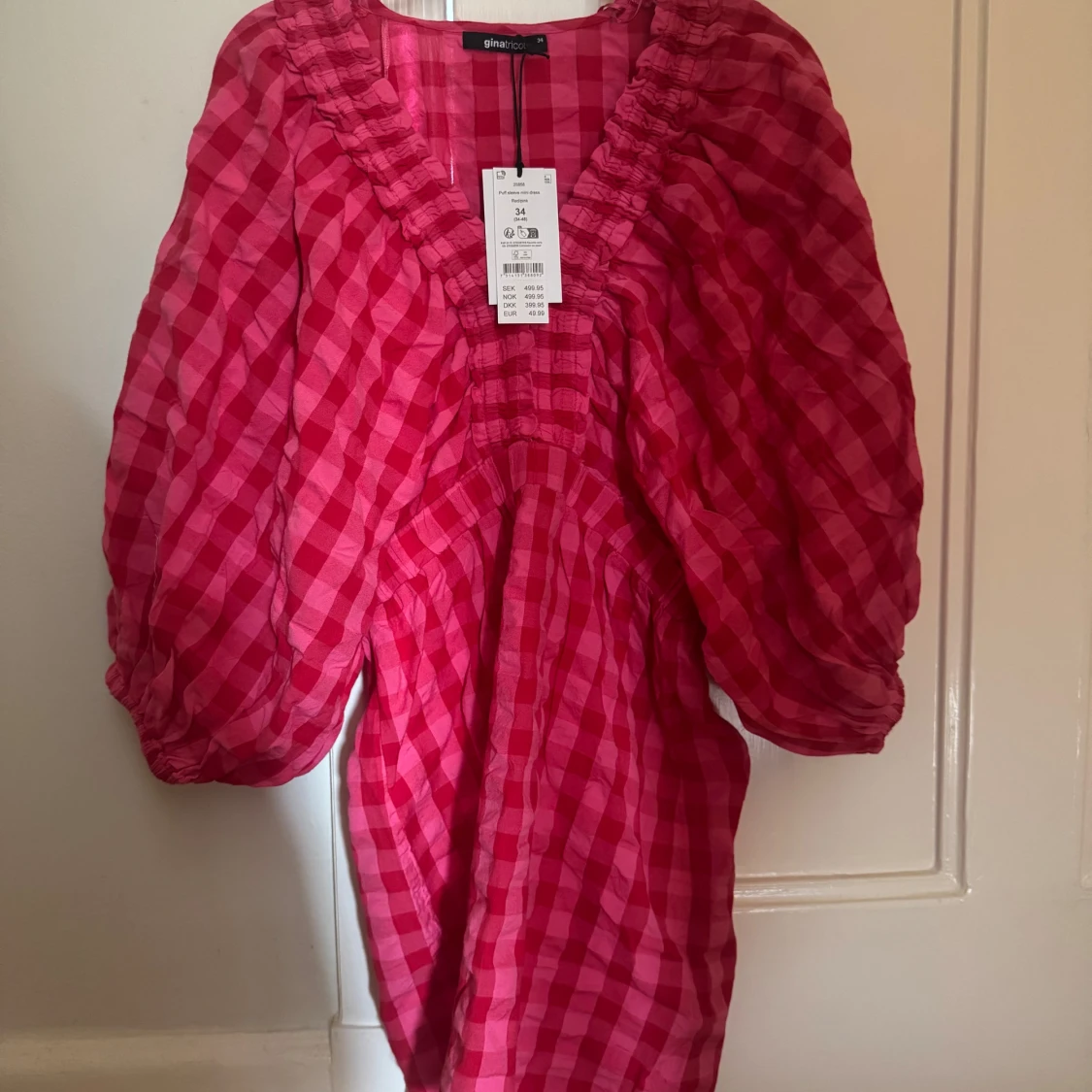 Rutig rosa kortklänning Gina Tricot - 1