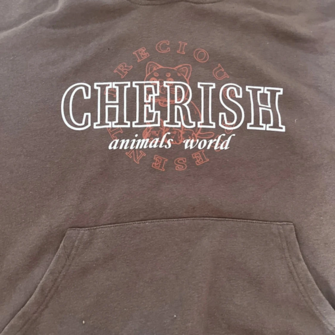 Brun hoodie med tryck 'CHERISH' - 1