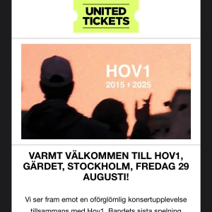 Hov1 biljetter 29e augusti - Säljer två hov1 biljetter till deras sista konsert nu imorgon