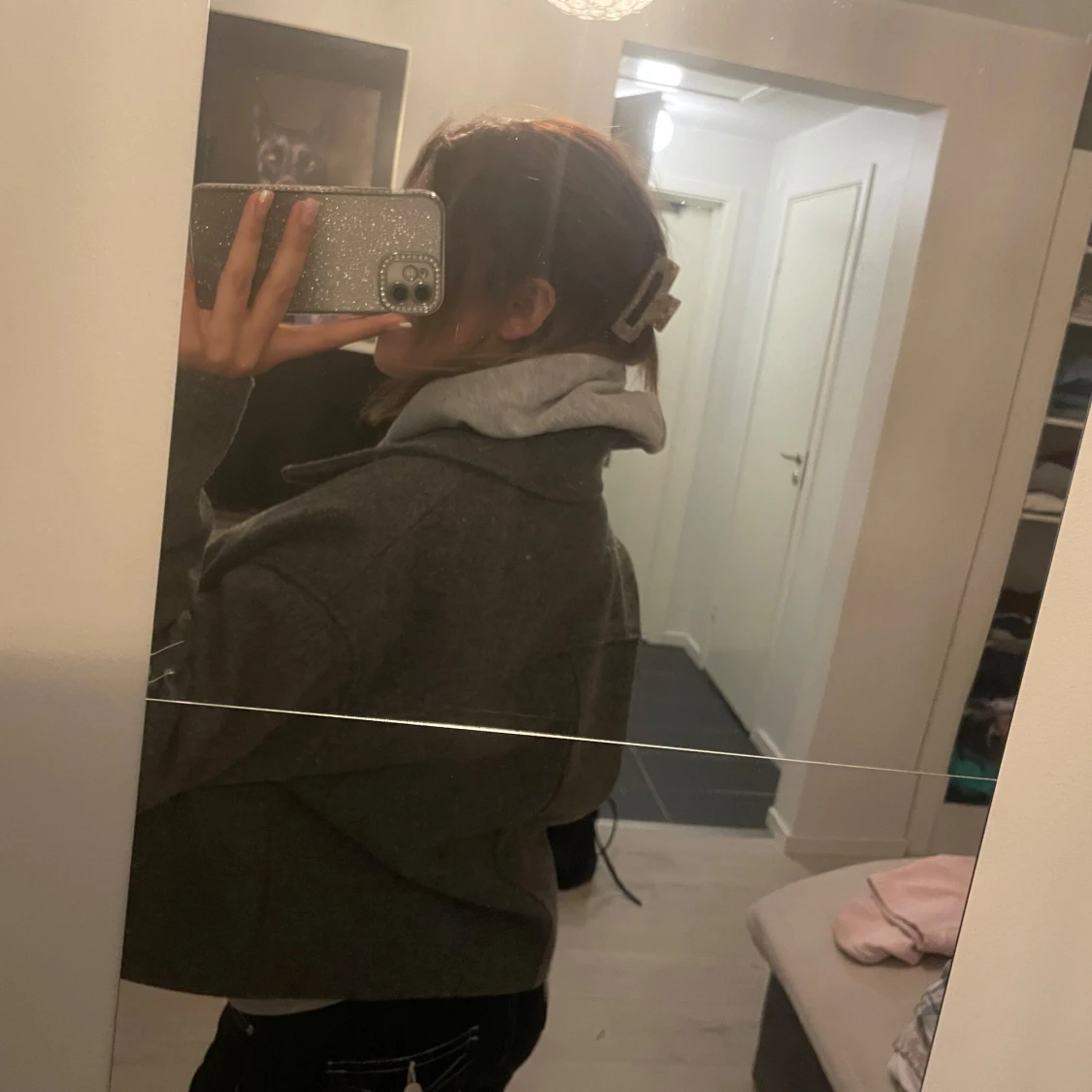 Grå ullkappa med bred krage - 2