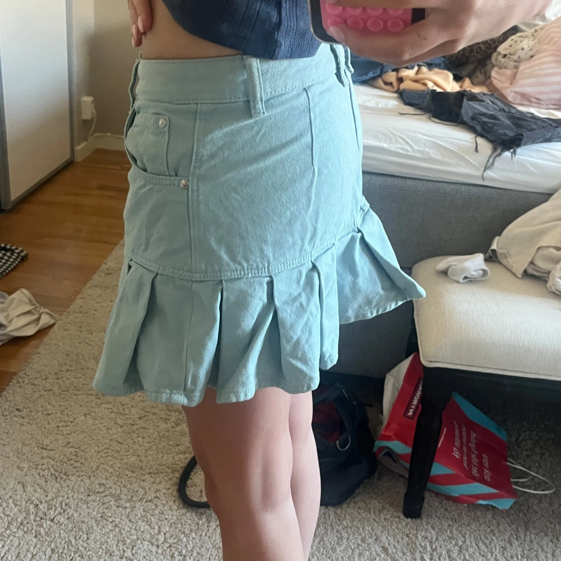 Ljusblå volangkjol med jeanslook - 1