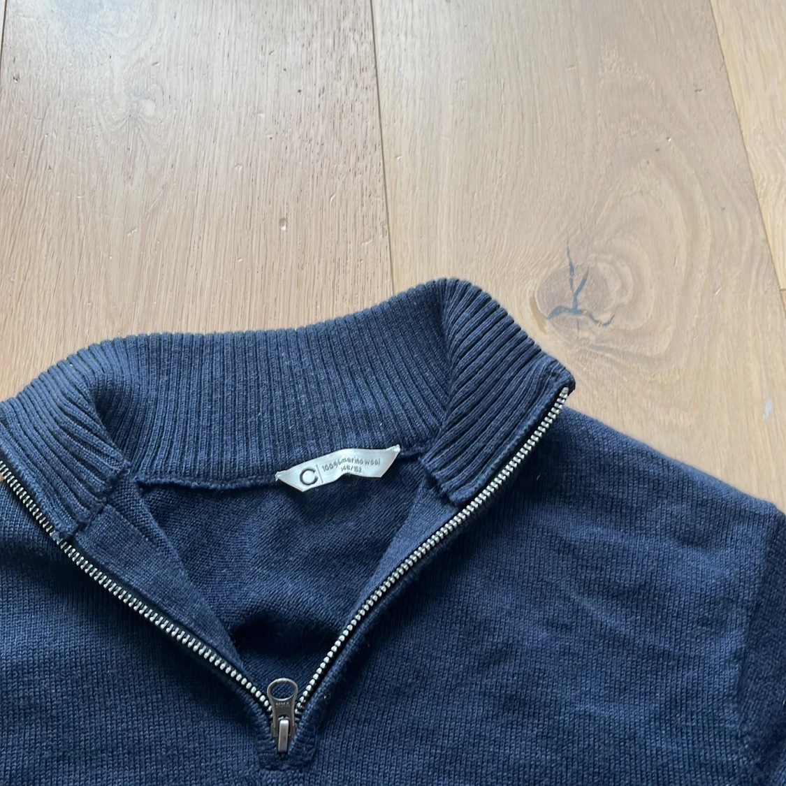 Mörkblå halvziptröja i merinoull - 2