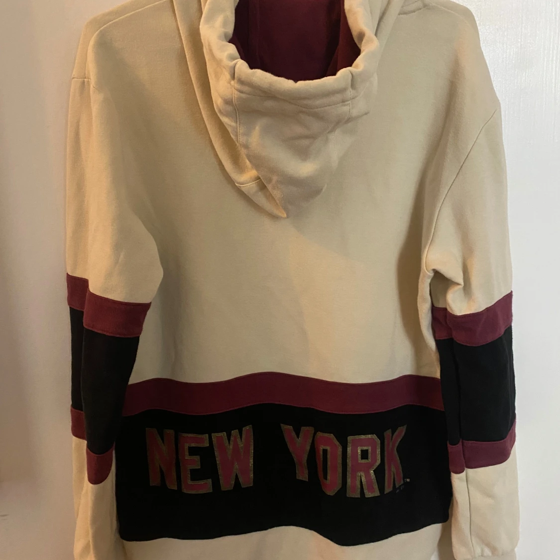 VINTAGE Majestic Yankees hoodie beige vinröd S - 1