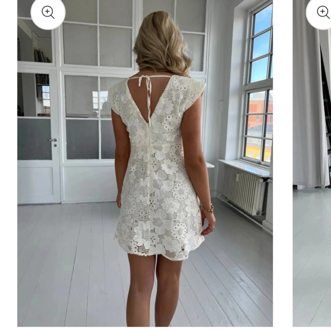 Studentklänning- vit spetsklänning med blommigt mönster - 1