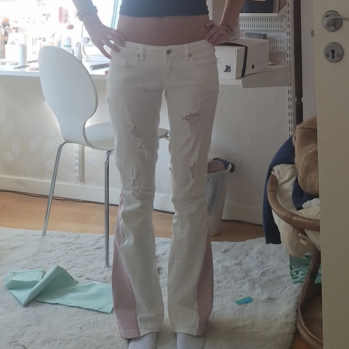 Lågmidjade special-designade vita jeans  - 1