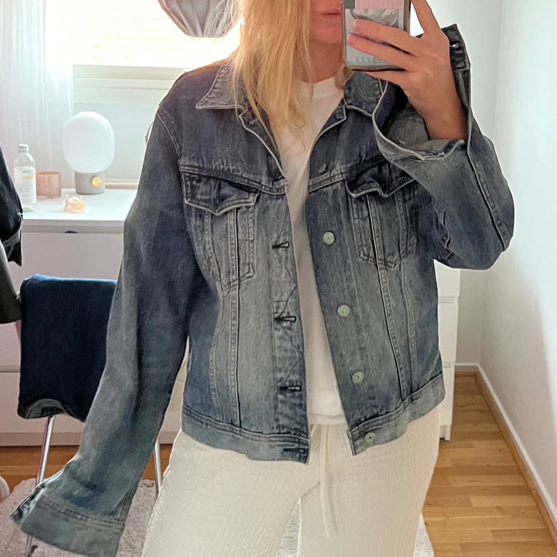 Oversized jeansjacka i tvättad blå - 1