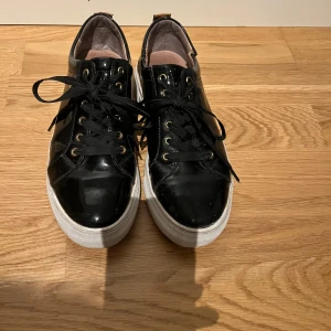 Svarta sneakers med leoparddetalj - Hej! Säljer mina K.cobler då de inte längre kommer till användning. De är svarta med leopard mönster där bak. De har en liten skavank på sidan av vänstra skon men ingenting man märker av (sista bilden), skriv för fler bilder💗