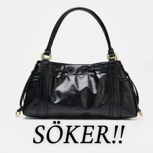 Svart axelväska i skinn med gulddetaljer  - Söker denna väska som såldes på Zara för inte så länge sedan. Kan betala bra, t.o.m över nypris!