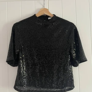 Svart paljettopp - Säljer en svart topp täckt med glittriga paljetter. Toppen har korta ärmar. 