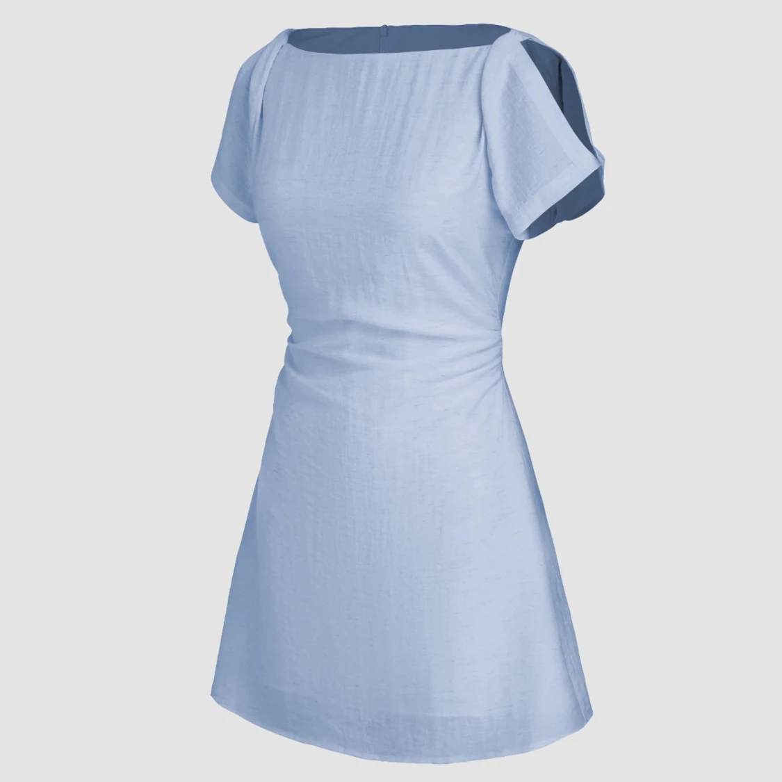 Ljusblå kortklänning i linne - 1