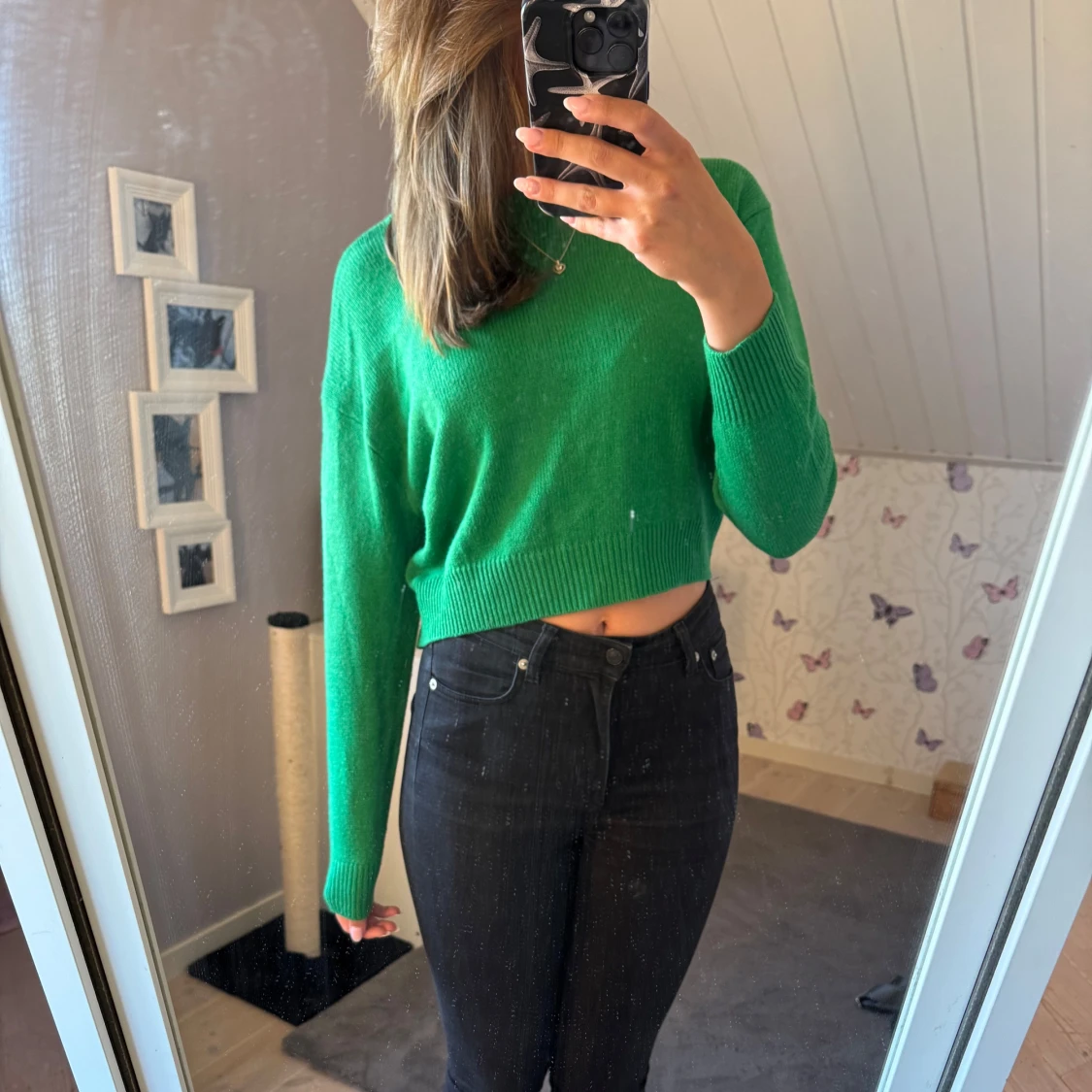 Grön croppad stickad tröja - 1