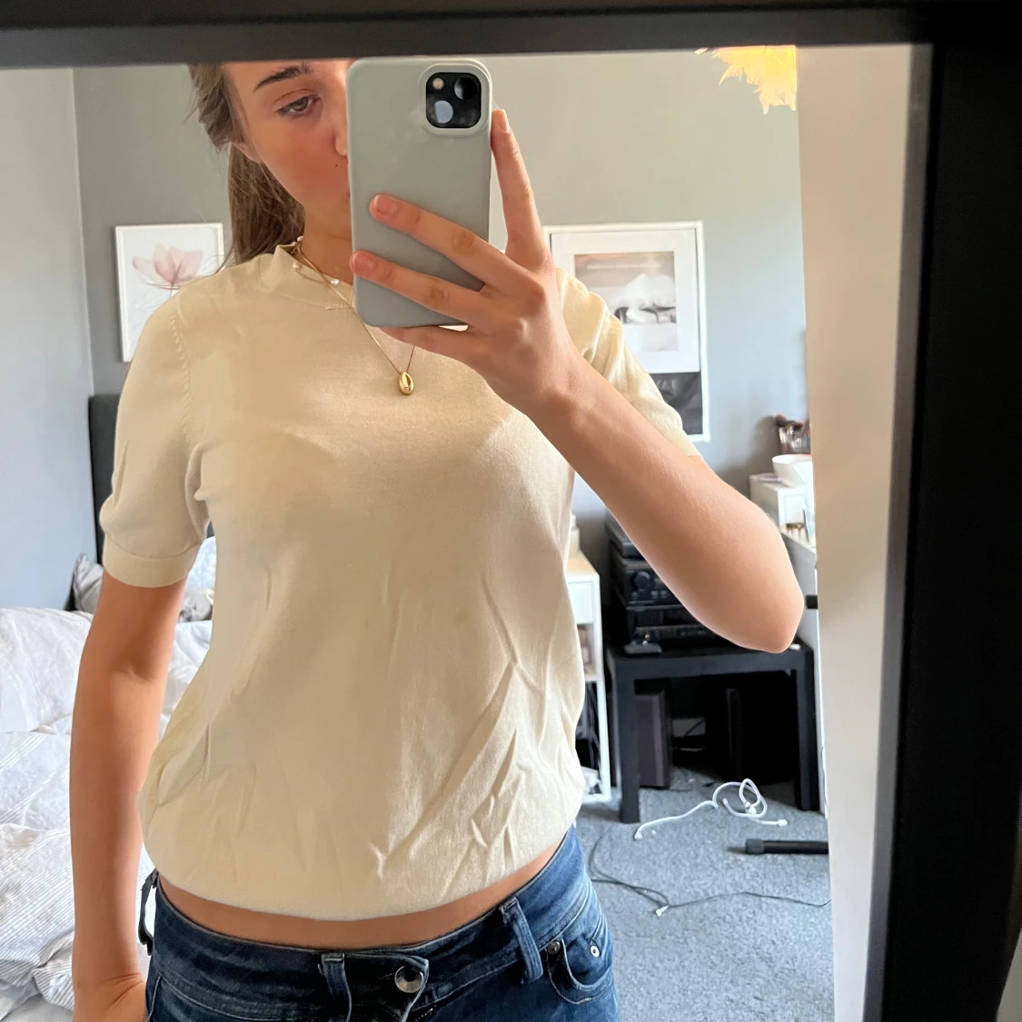 Beige kortärmad topp - 1