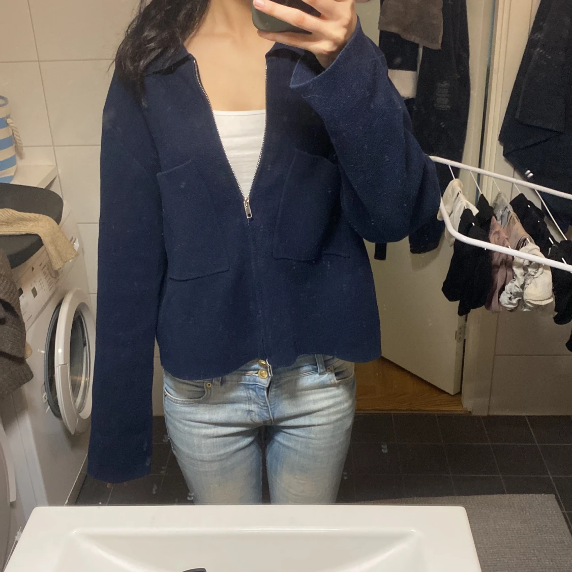 Mörkblå zip-kofta/jacka - 1