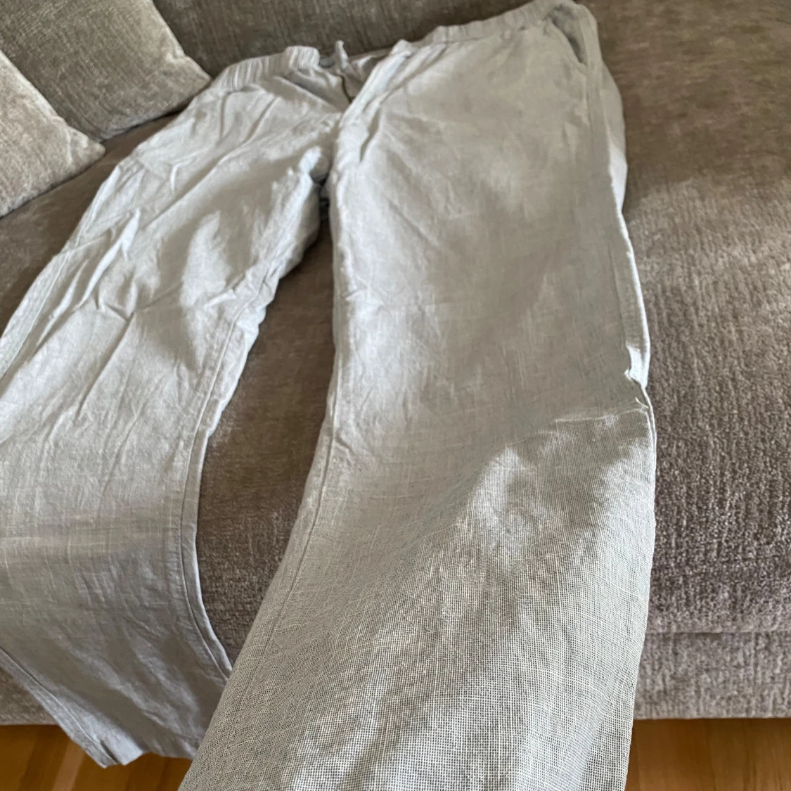Ljusgrå linne/bomull byxor - 1