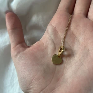 Guldhalsband med hjärthänge från Pandora - Elegant guldhalsband med ett litet hjärthänge. Perfekt för att lägga till en subtil touch av kärlek och stil till din outfit. Kedjan är tunn och smidig, brickan har inget inskrivet på sig 