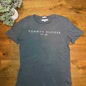 Mörk grön/grå t-shirt från Tommy Hilfiger - 🏷️ Brand: Tommy Hilfiger 📐 Size: M 🎨 Color: Dark green/grey 🧵 Material: 100% Cotton 👕 Fit: Regular 📏 Length: Regular ⭐ Condition: Worn a few times ⚠️ Defects: None