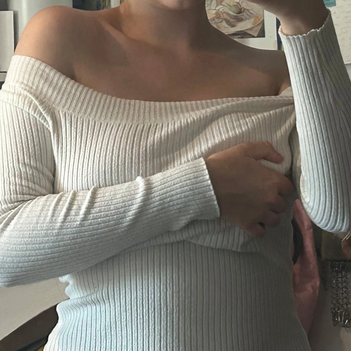 Off shoulder vit topp  - 1