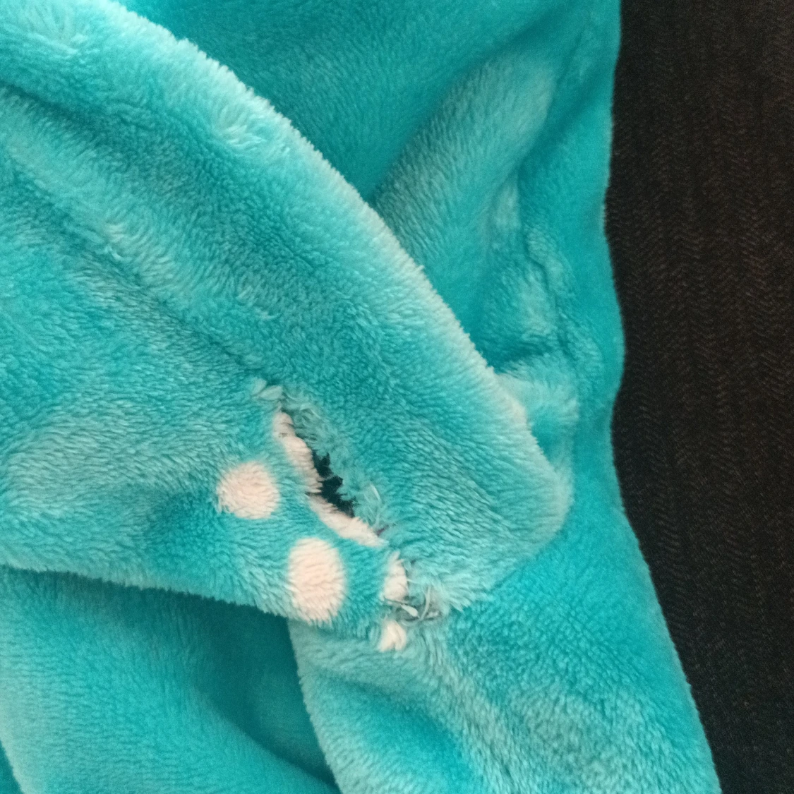 Turkos fleece oodie med nallemönster - 3