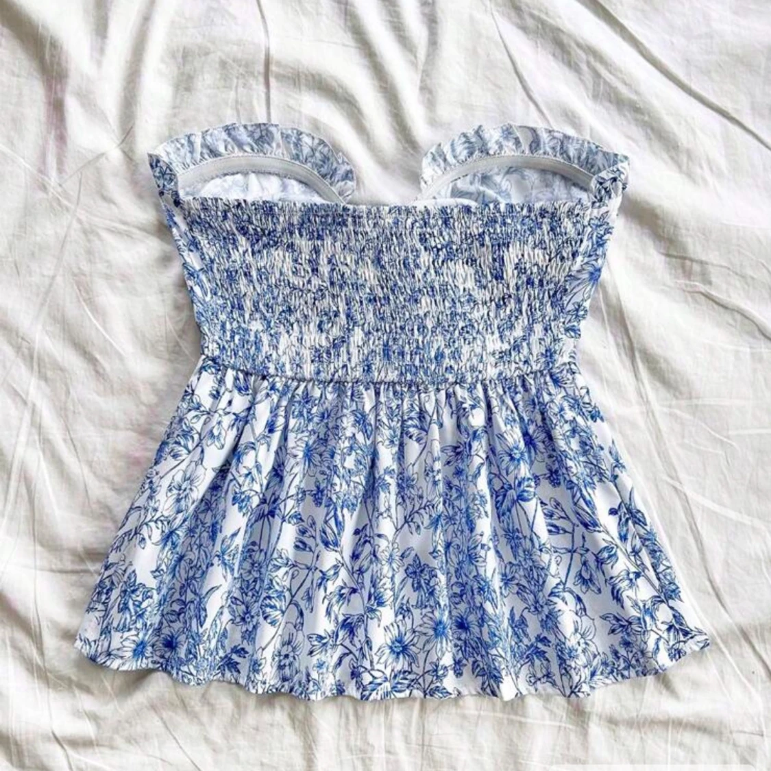 Blommig vit och blå bandeau topp - 2