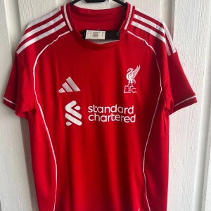 Liverpool Salah #11 röd matchtröja - Liverpool FC fotbollströja i rött med vita detaljer och Adidas-logga. Tryck med M. Salah och nummer 11 på ryggen, samt Champions League-märke på ärmen. Tröjan har klassiska vita ränder på axlarna och är tillverkad i lätt polyester. Perfekt för dig som älskar fotboll och Salah.