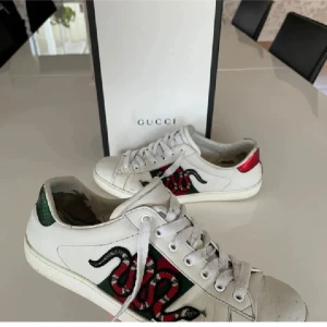 Gucci Ace sneakers med orm brodyr - Gucci Ace Snake sneakers strl 44 (passar 45) Säljer mina Gucci Ace sneakers med det klassiska snake-broderiet. Storlek 44 men passar även 45. Skorna är använda men i bra skick. Gucci snake-box medföljer. Pris kan sänkas vid snabb affär!