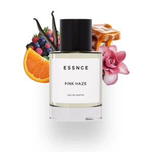 ESSNCE Pink Haze Eau de Parfum - En modern parfym med fruktiga och blommiga toner. Doften har inslag av apelsin, bär, vanilj, karamell och ros. Flaskan är genomskinlig med svart lock och minimalistisk etikett. Använd ungefär 6ggr men är fortfarande mycket kvar