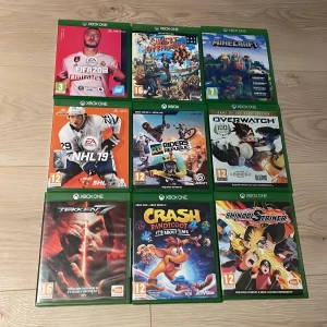 Samling av Xbox One-spel - Säljer en samling av Xbox One-spel inklusive populära titlar som FIFA 20, Sunset Overdrive, Minecraft, NHL 19, Riders Republic, Overwatch, Tekken 7, Crash Bandicoot 4 och Naruto to Boruto: Shinobi Striker. Perfekt för spelentusiaster som vill utöka sin samling med varierande genrer och spelupplevelser.