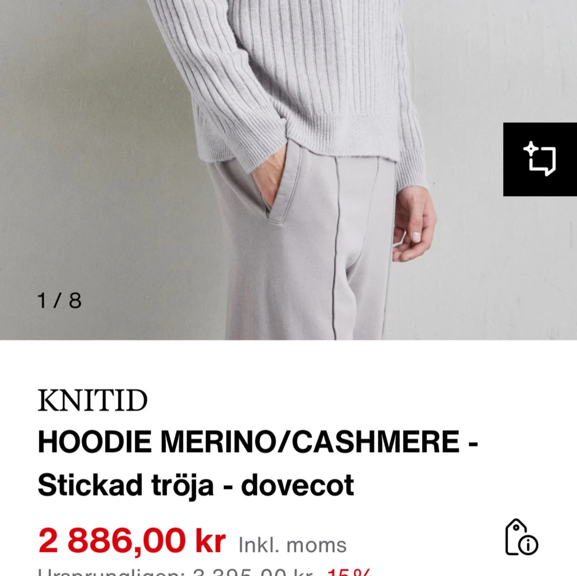 Grå stickad hoodie från Knitid