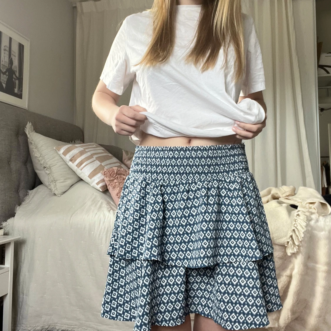 Blå mönstrad kortkjol - 1