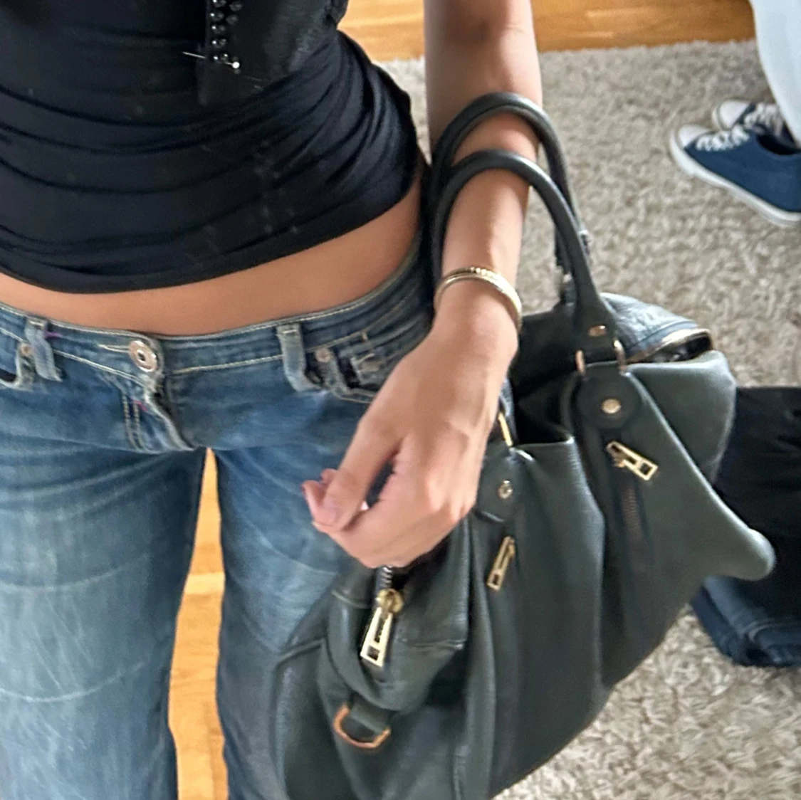 Grön axelväska med dragkedja - 1