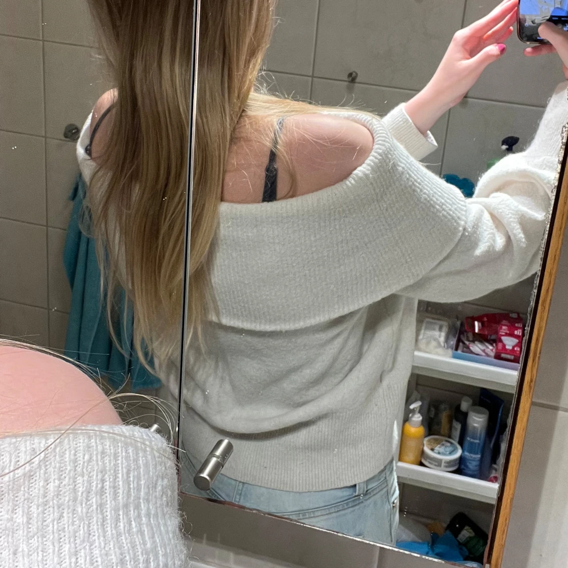 Offshoulder vit stickad tröja H&M  - 1