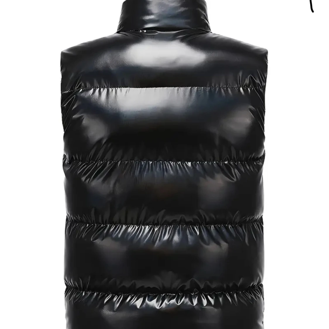 Svart glansig dunväst med hög krage - 1