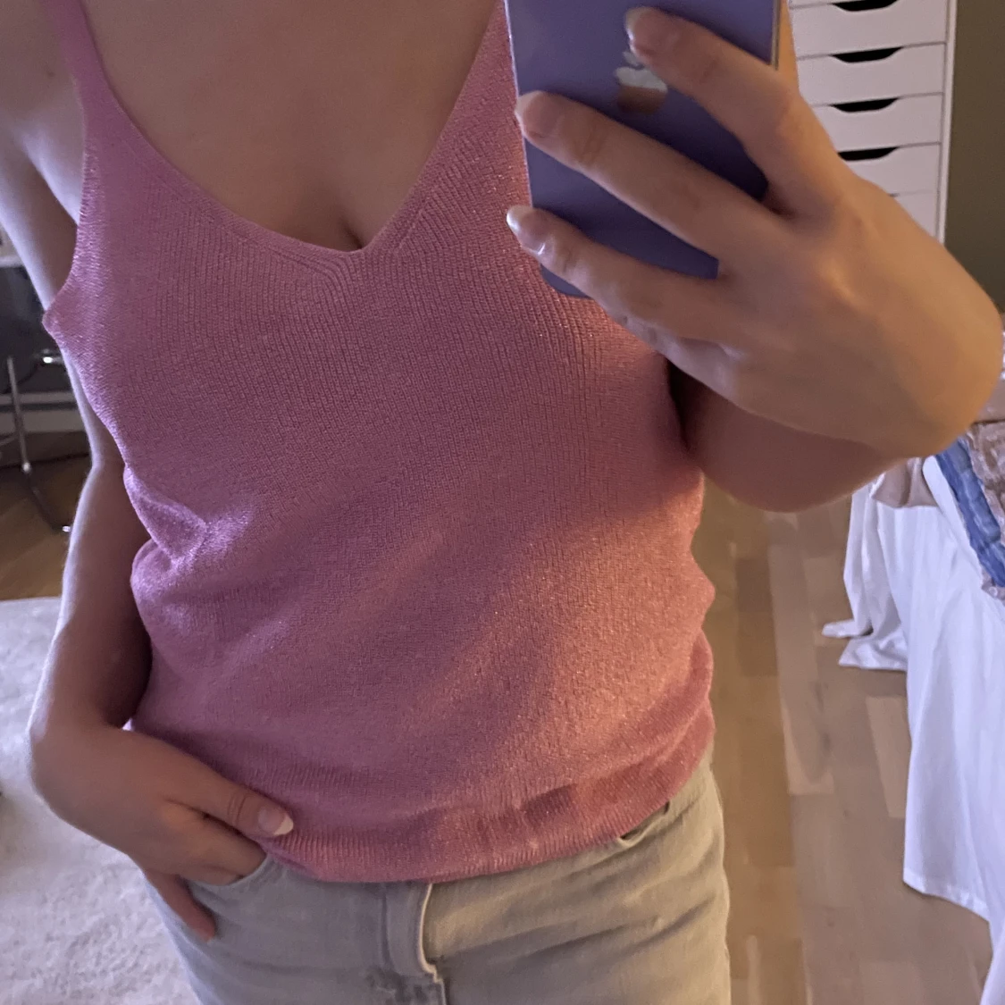 Rosa glittrigt linne  - 90