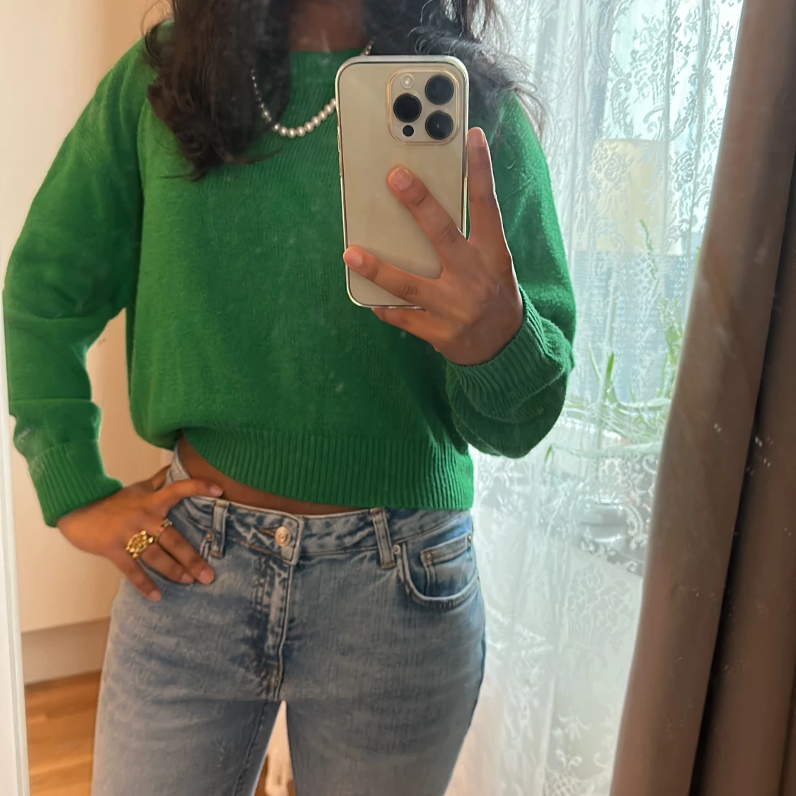 Grön stickad tröja  - 90