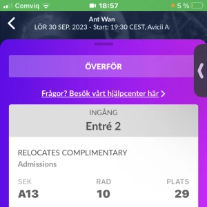 1 sittplats  - Säljer en sittplats i sektion A13 plats 29 eller 30, du väljer själv. Hör av dig vid frågor🩷🩷