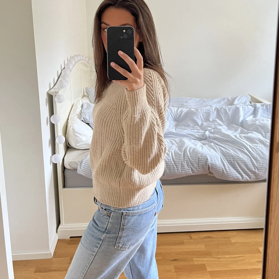 Stickad beige tröja  - 91