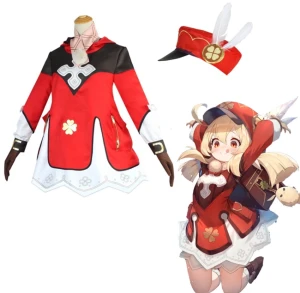 Klee cosplay  - Hejjj! Jag säljer min Klee cosplay för ca350kr jag vill informera att den har ganska många flaws, t.ex. fluffvboll grejen på hennes huva har ramlat av men jag syr fast den igen innan skick, sen så har min hund tuggat sönder hatten lite, men fixar även det