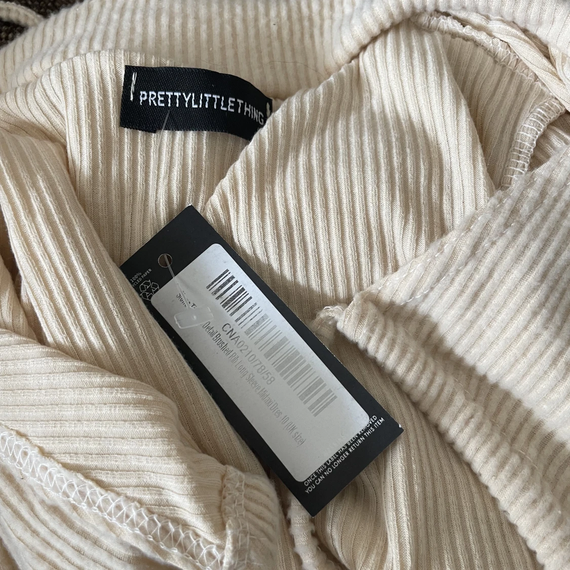 Stone Tie Bust Detail Brushed Rib Long Sleeve Midaxi Dress - 91