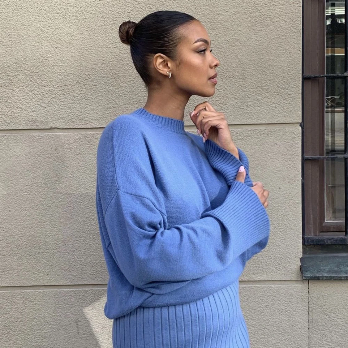 Blå stickad tröja LXA - 90