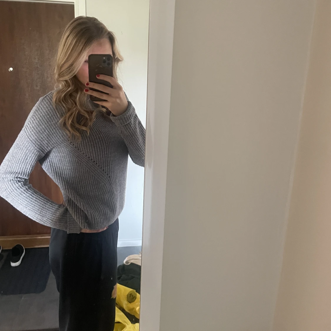 Grå stickad tröja - 90