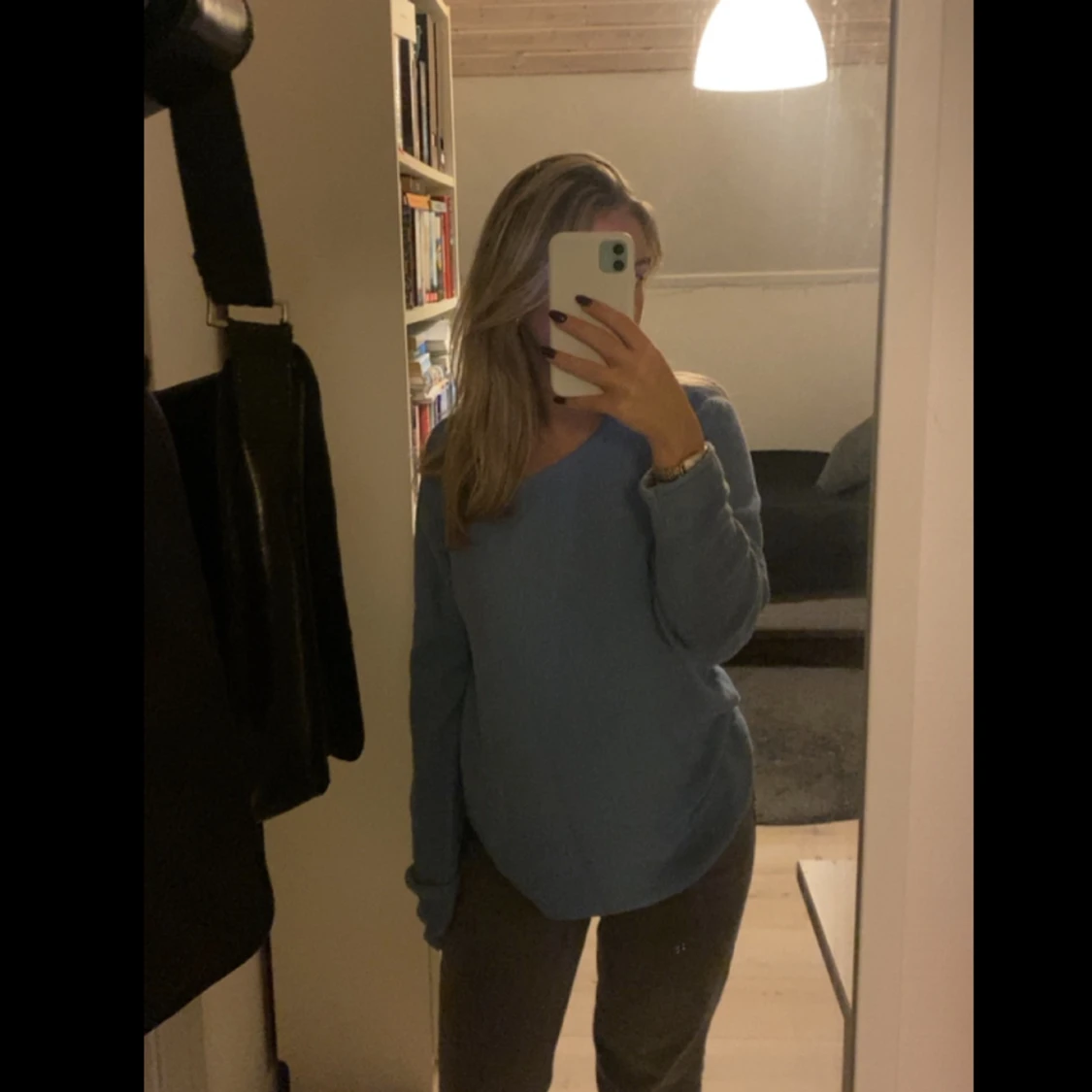 Blå stickad tröja  - 90