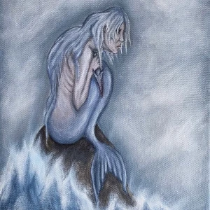 Sjöjungfru tavla i akryl - Säljer en egengjord tavla i akryl målad på duk, storlek 22x27 cm. Kan mötas upp runt Stockholms området eller frakta hem tavlan. Frakten ingår i priset☀️