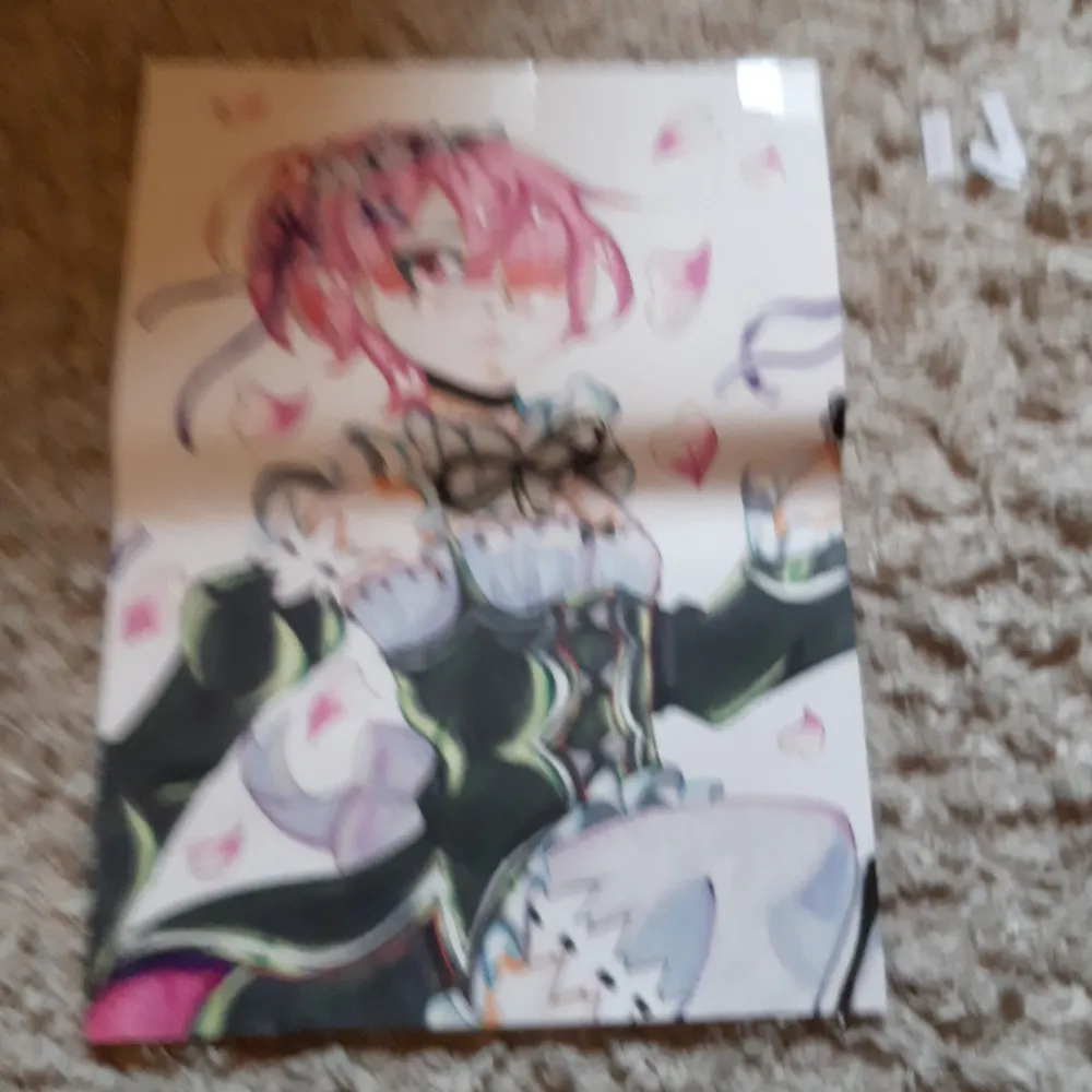 An handdrawn poster of Ram from Re:zero. I used it as a poster on my door before but im no longer a fan of the serie. Therefore theres some tape and i will have to fold it to ship so thats why the price is what it is, it still took hours to draw💕💞💓. Övrigt.